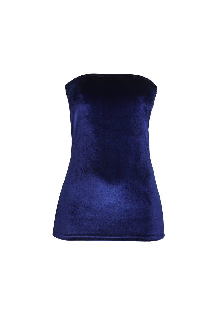 Top Strapless Velvet Azul Marino - 40% OFF